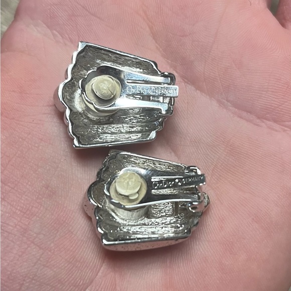 Vintage Silver Christian Dior Pave Clip-On Earrings - Picture 6 of 9